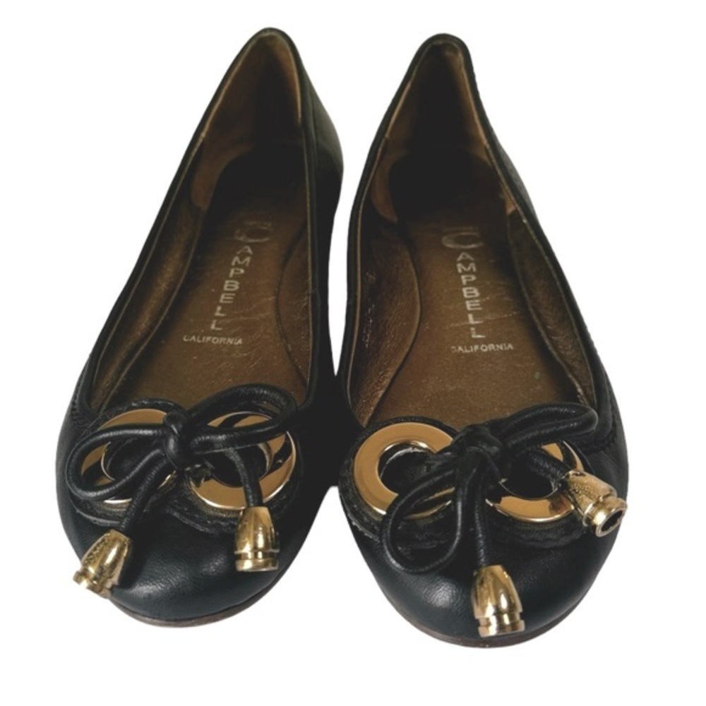Jeffrey Campbell Gold 2 Ring Bow Leather Ballet Flat Shoes Slip On Flats Slides